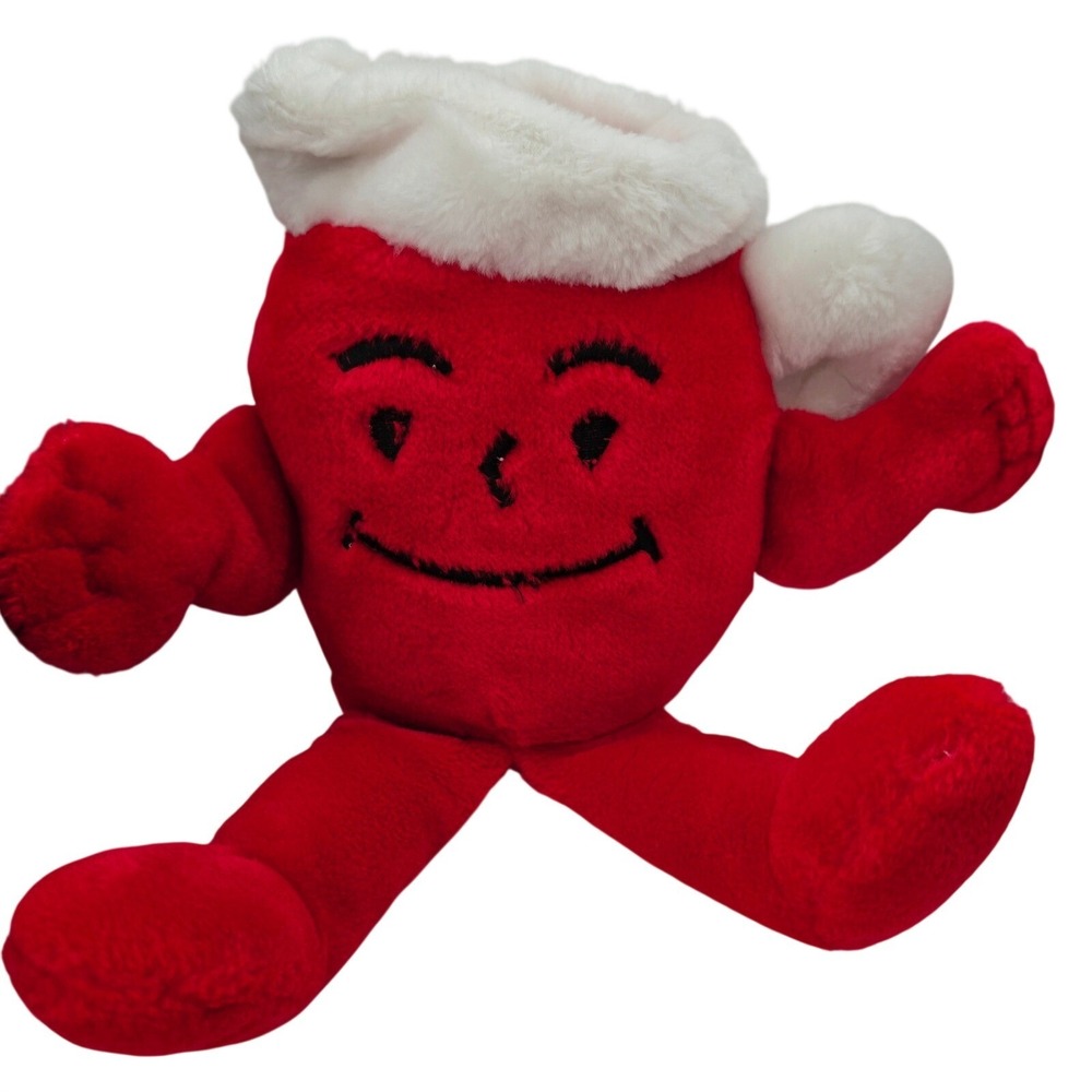 Vintage Kool-Aid Man Santa Hat Plush Red Stuffed Mascot Advertising Toy 12 Inch